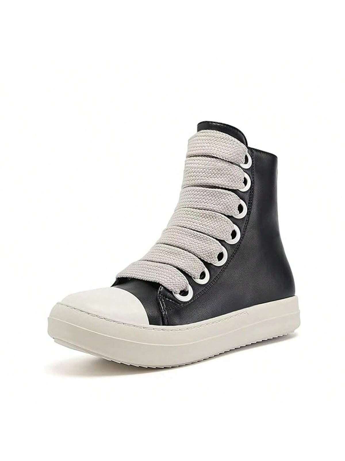 High-Top Flat Women Casual Shoes With Lace-Up Thick Shoelaces, Short Boots