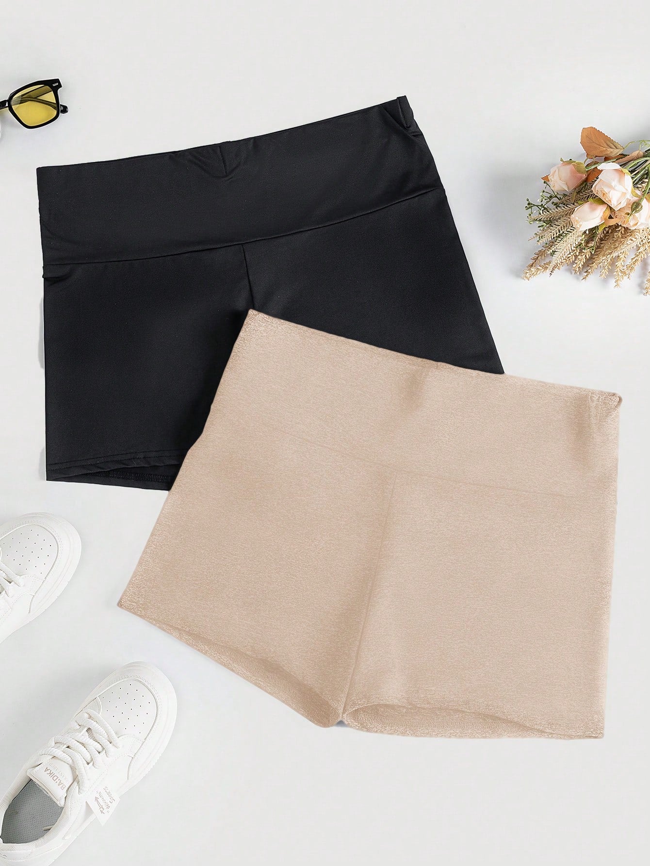 Plus 2pcs Wideband Waist Biker Shorts