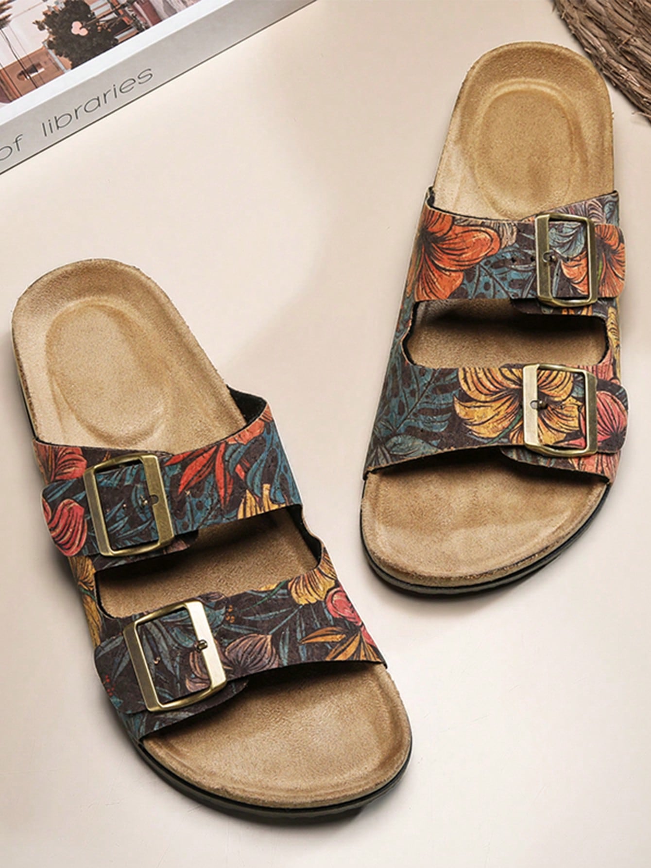 Cork Slippers Mule Oak Style Women's Sandals Vintage Fashion Adjustable Buckle Women's Slippers