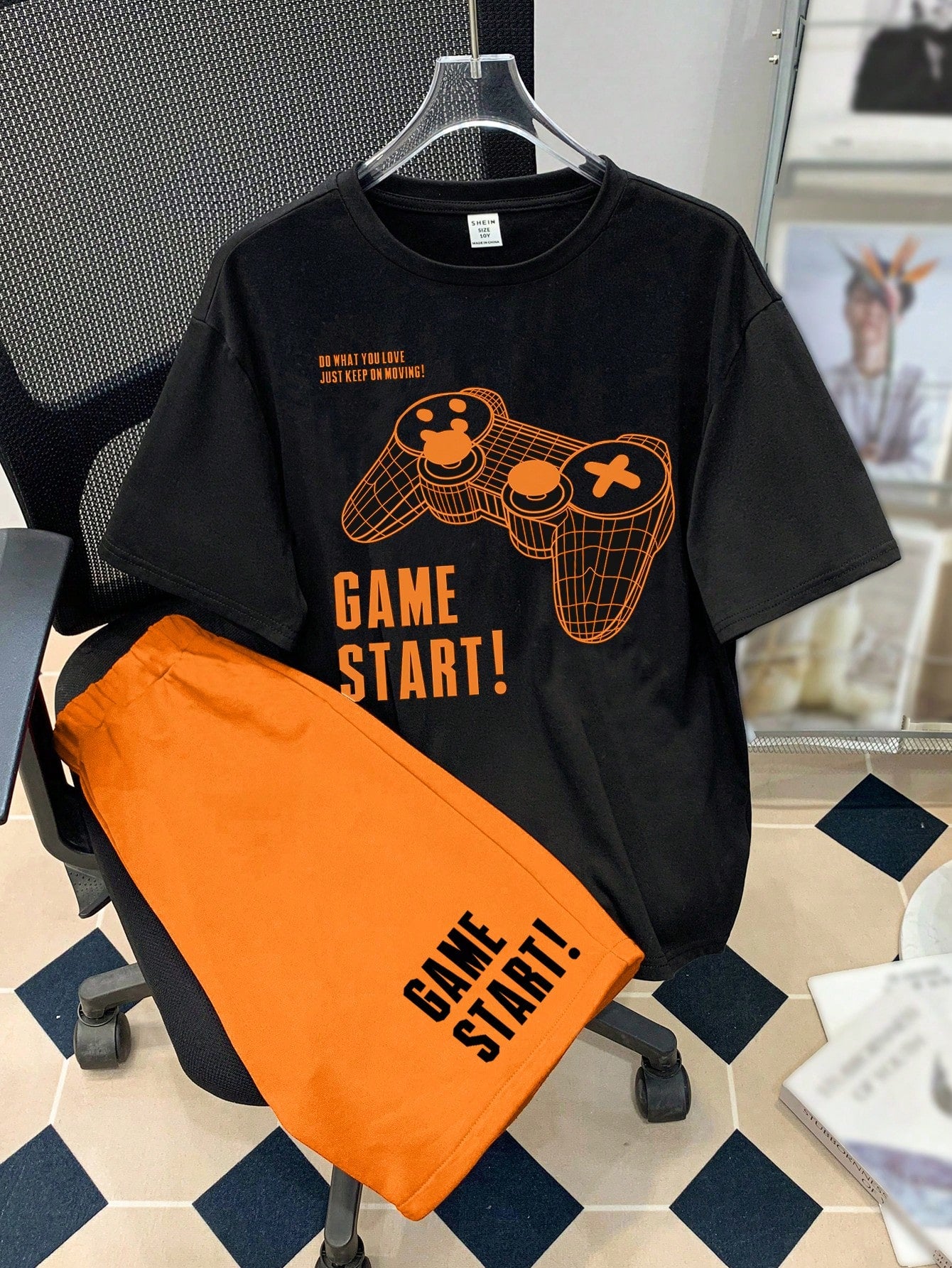 Teen Boys' Casual Video Game English Letter Print T-Shirt And Shorts Set, Summer