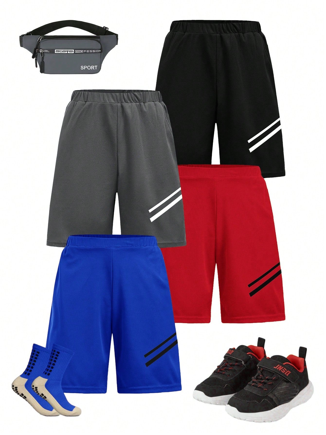 4pcs Loose And Comfortable Sports Breathable Shorts Set For Tween Boys