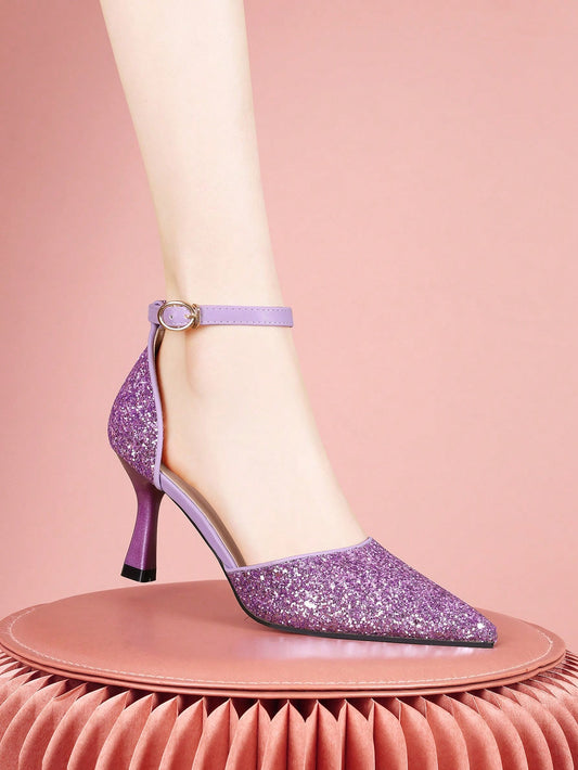 Spring/Summer New Arrival Pointed Toe Stiletto Purple High Heel Shoes For Women, Buckle, Closed Toe Pumps