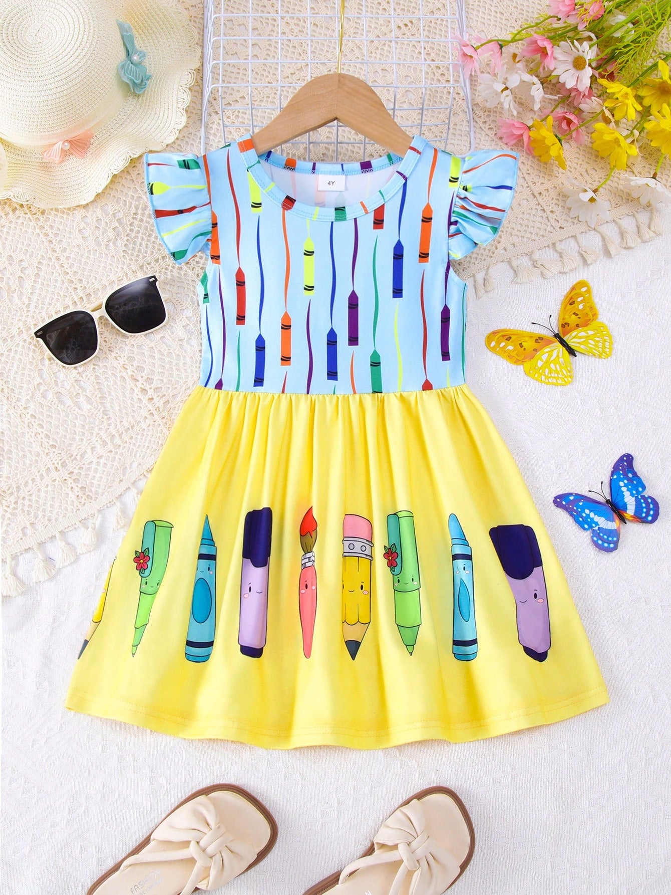 1pc Girls' Casual Pencil Pattern Summer Dress For School Season