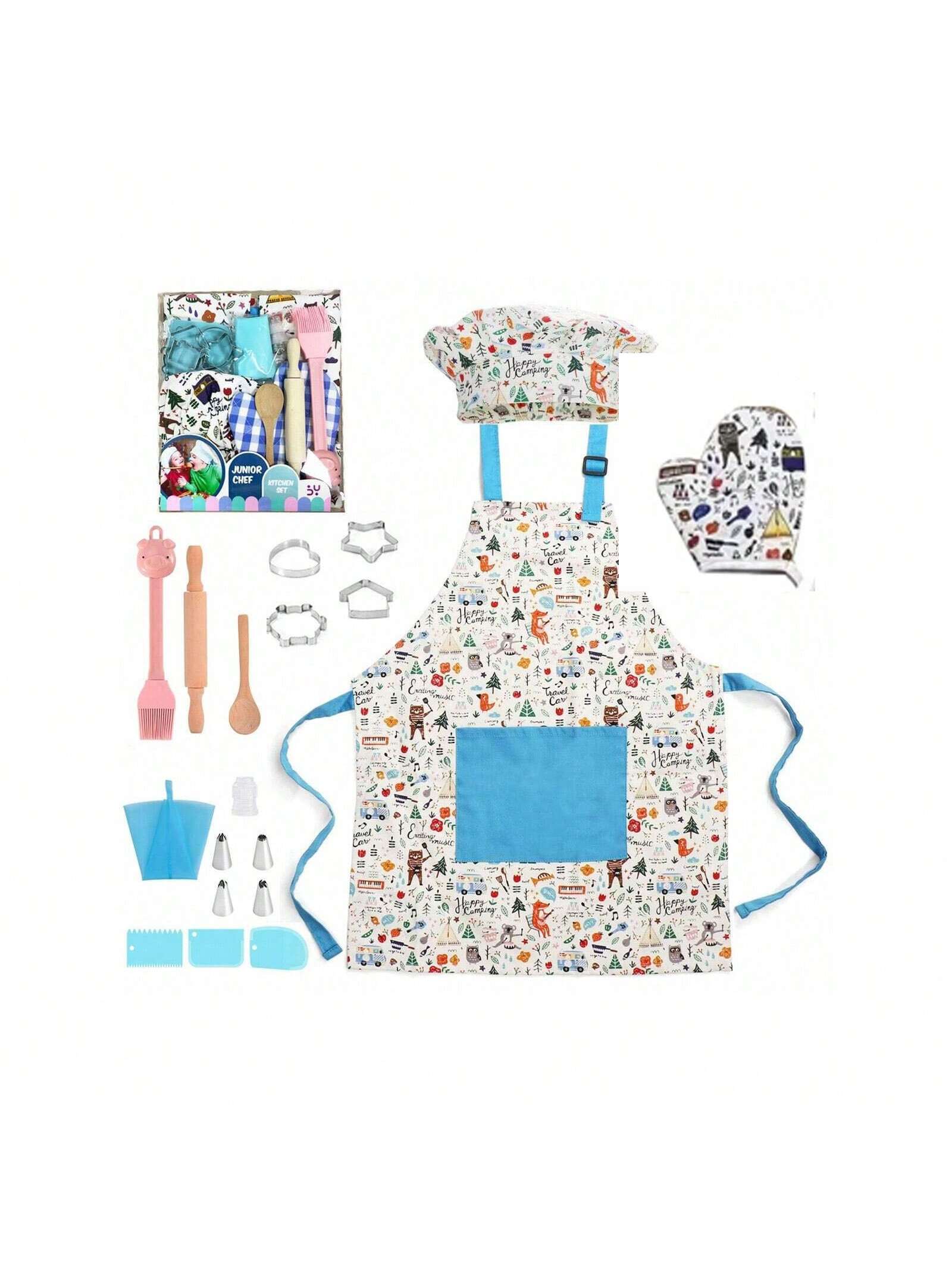 Children's Cake Baking Tools Cartoon Apron Kitchen Parent-Child Play House 19-Piece Set