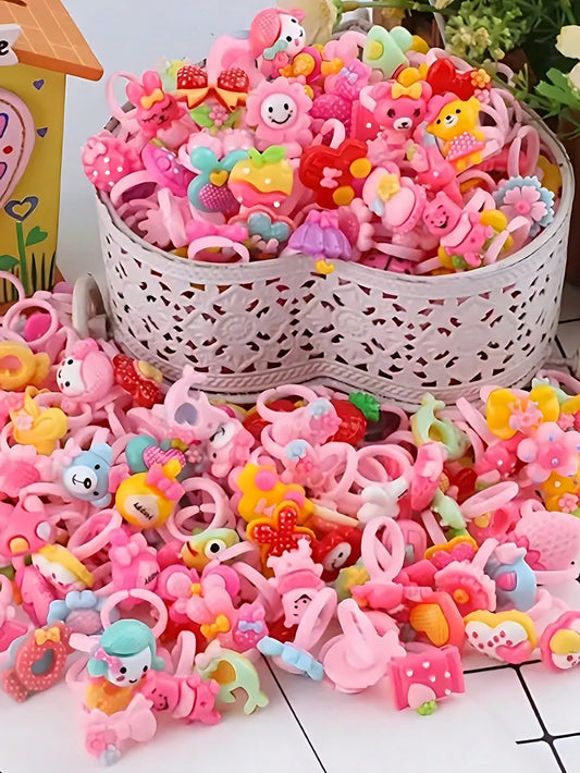 20pcs/40pcs Cartoon Fruit Shaped Rings, Assorted Styles Of Kids Rings Suitable For Girls' Party Gift (Box Not Included)