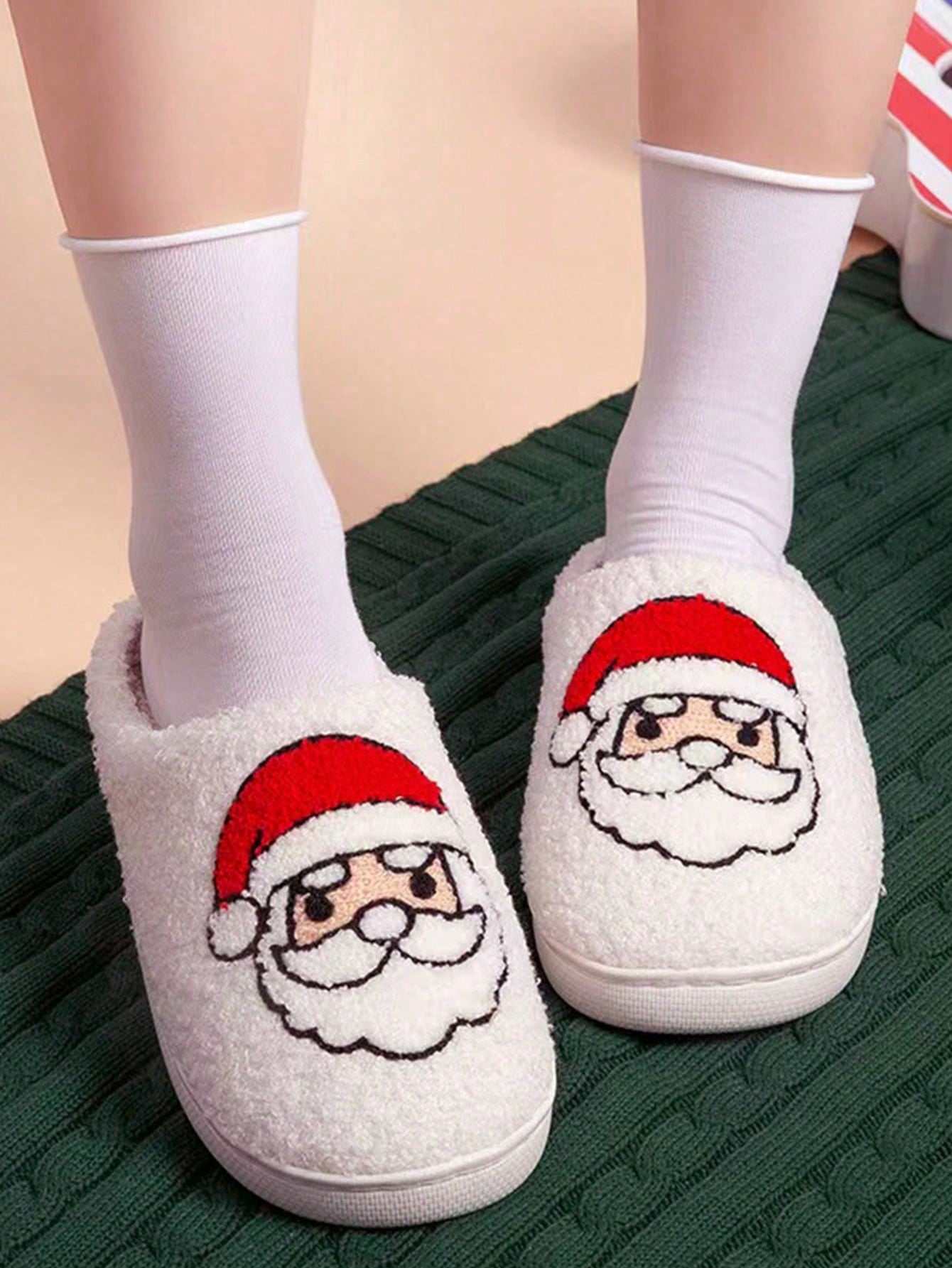 Christmas Fleece Lined Thick Slipper, Couples' Warm Fabric House Slippers