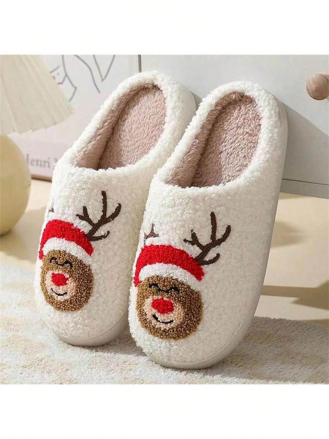 Christmas Fleece Lined Thick Slipper, Couples' Warm Fabric House Slippers