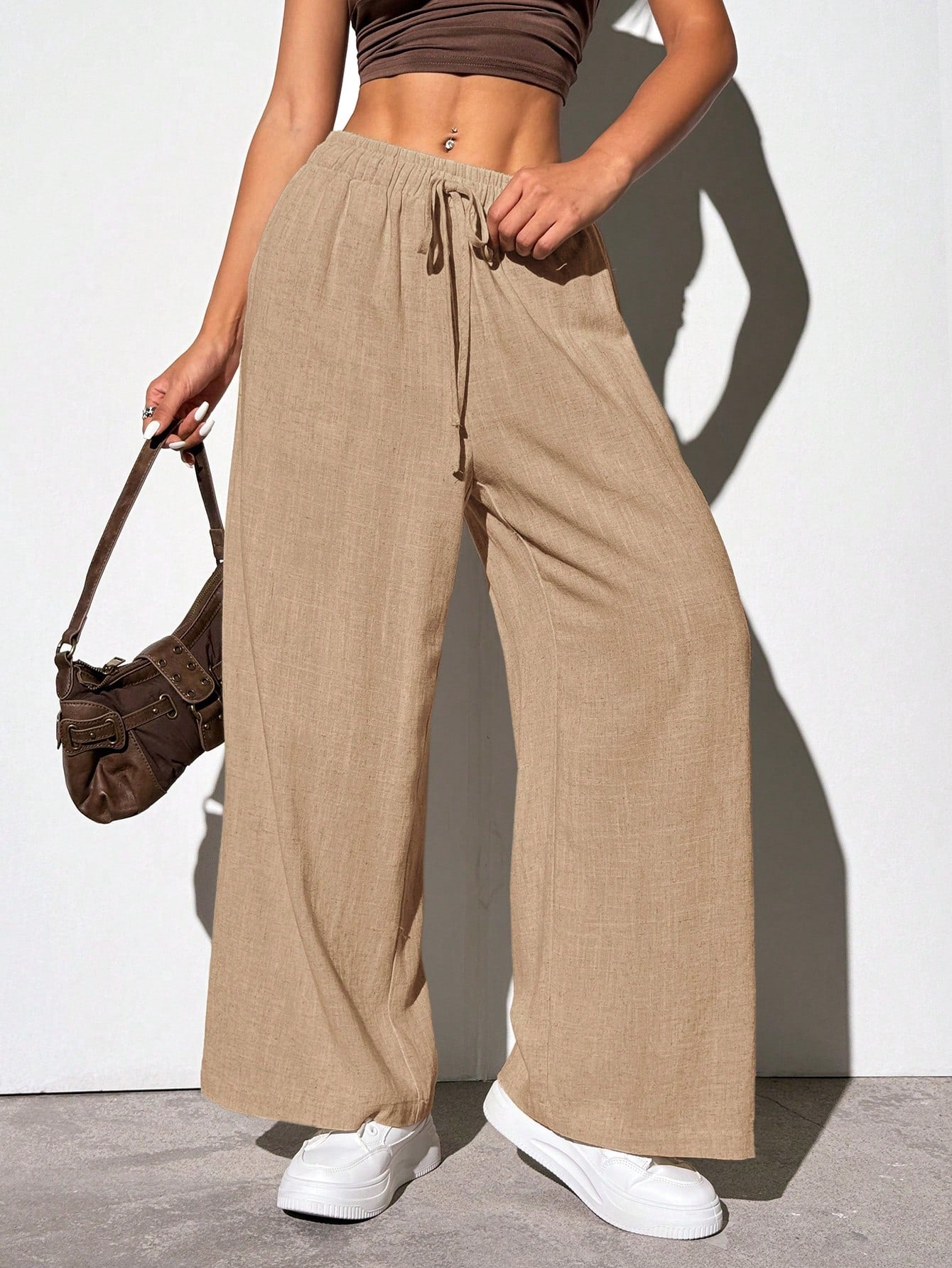 Basic Casual Loose Solid Color Wide Leg Pants