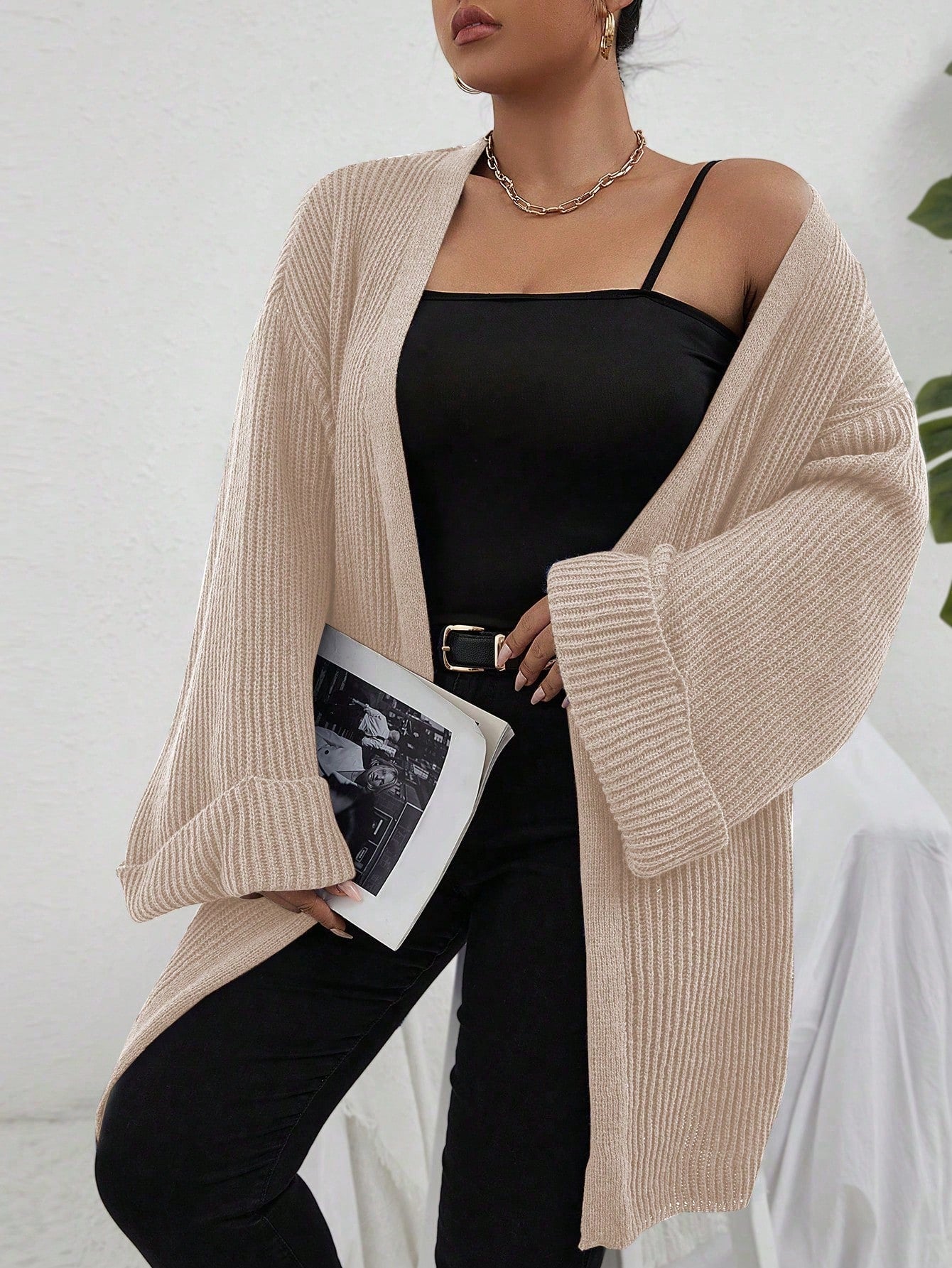 Plus Drop Shoulder Open Front Cardigan