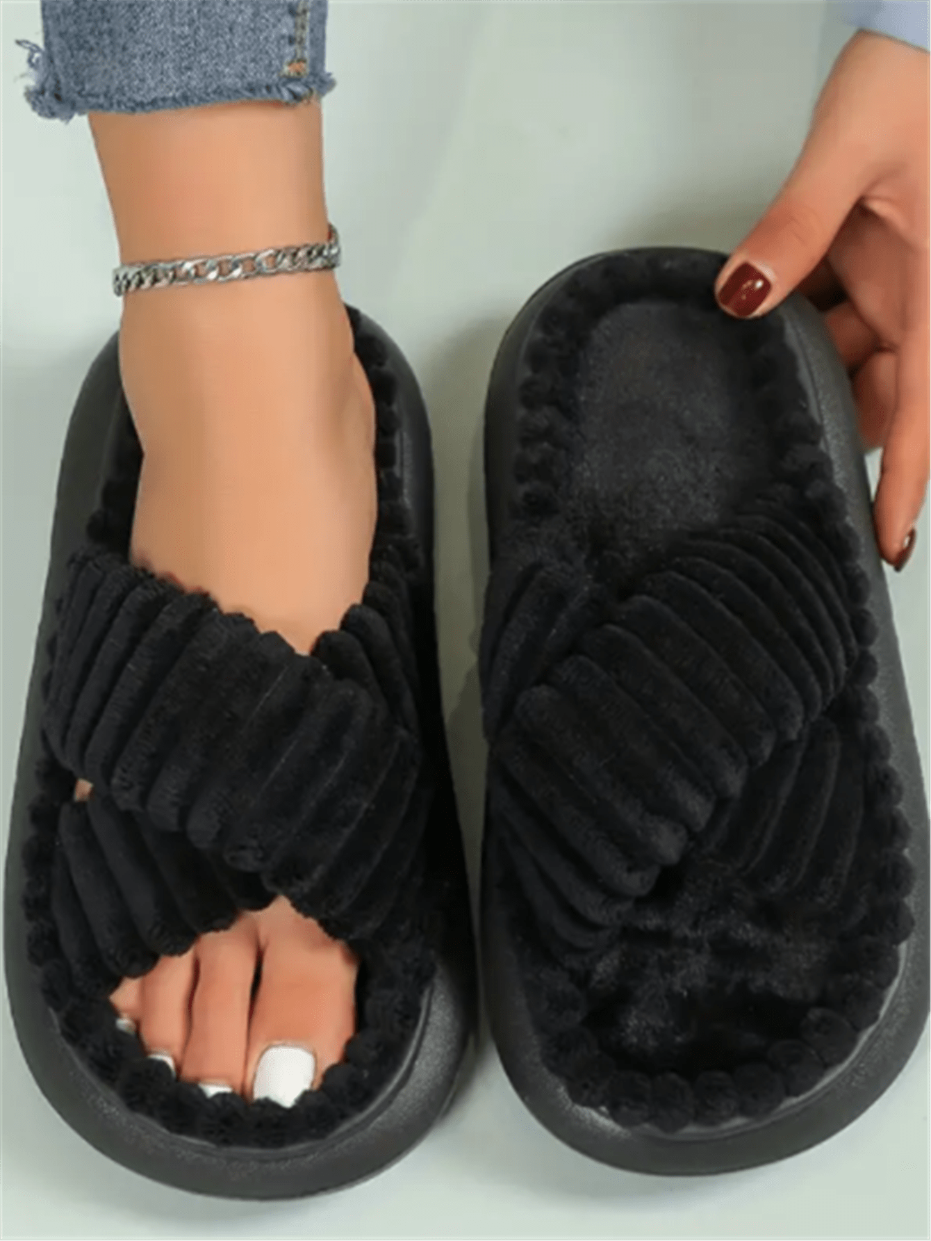 2024 New EVA Platform Cross-Strap Flat House Slippers, Indoor & Casual Striped Women's Slippers