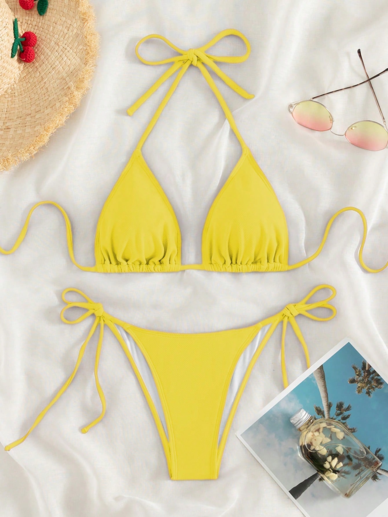 Swim Summer Beach Halter Triangle Tie Side Bikini Set