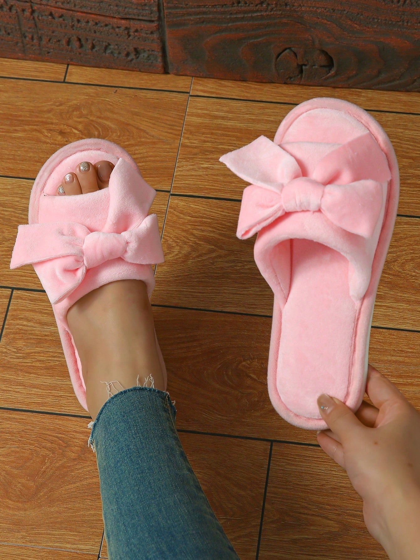 Big Bowknot Summer New Home Slippers For Women, Peep Toe Slipper