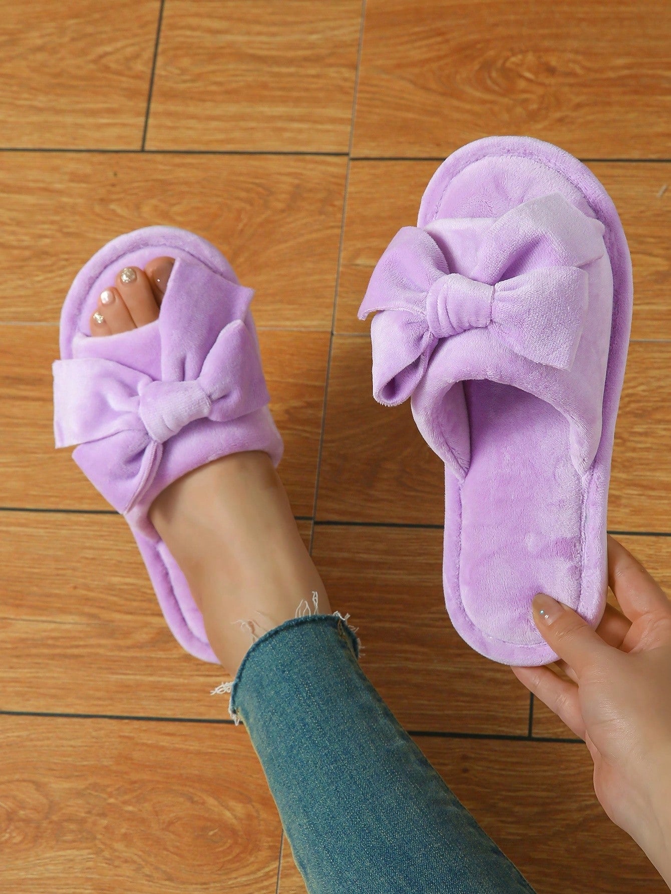 Big Bowknot Summer New Home Slippers For Women, Peep Toe Slipper