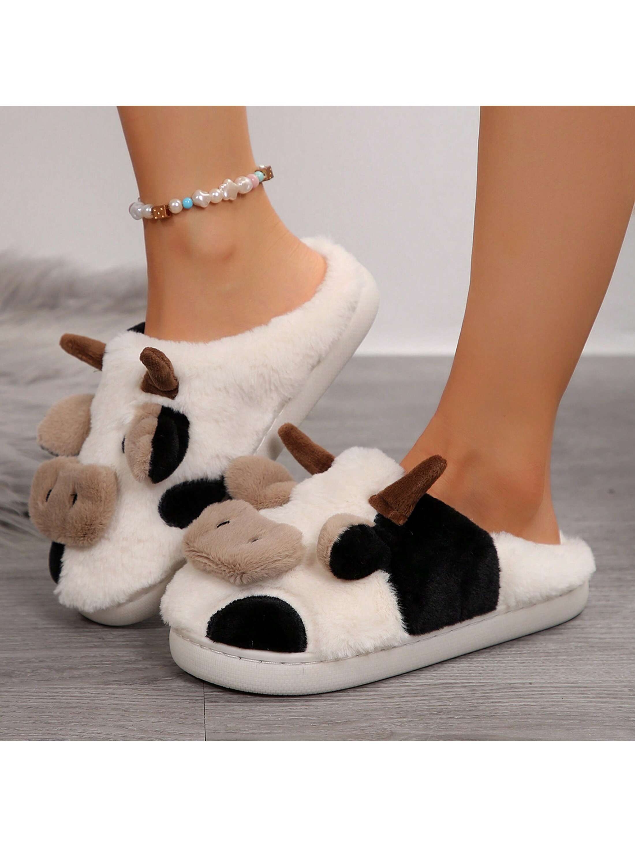 Women's Fall And Winter Fashion Cow Slippers Cartoon Style Leisure Warm Home Non-Slip Slippers