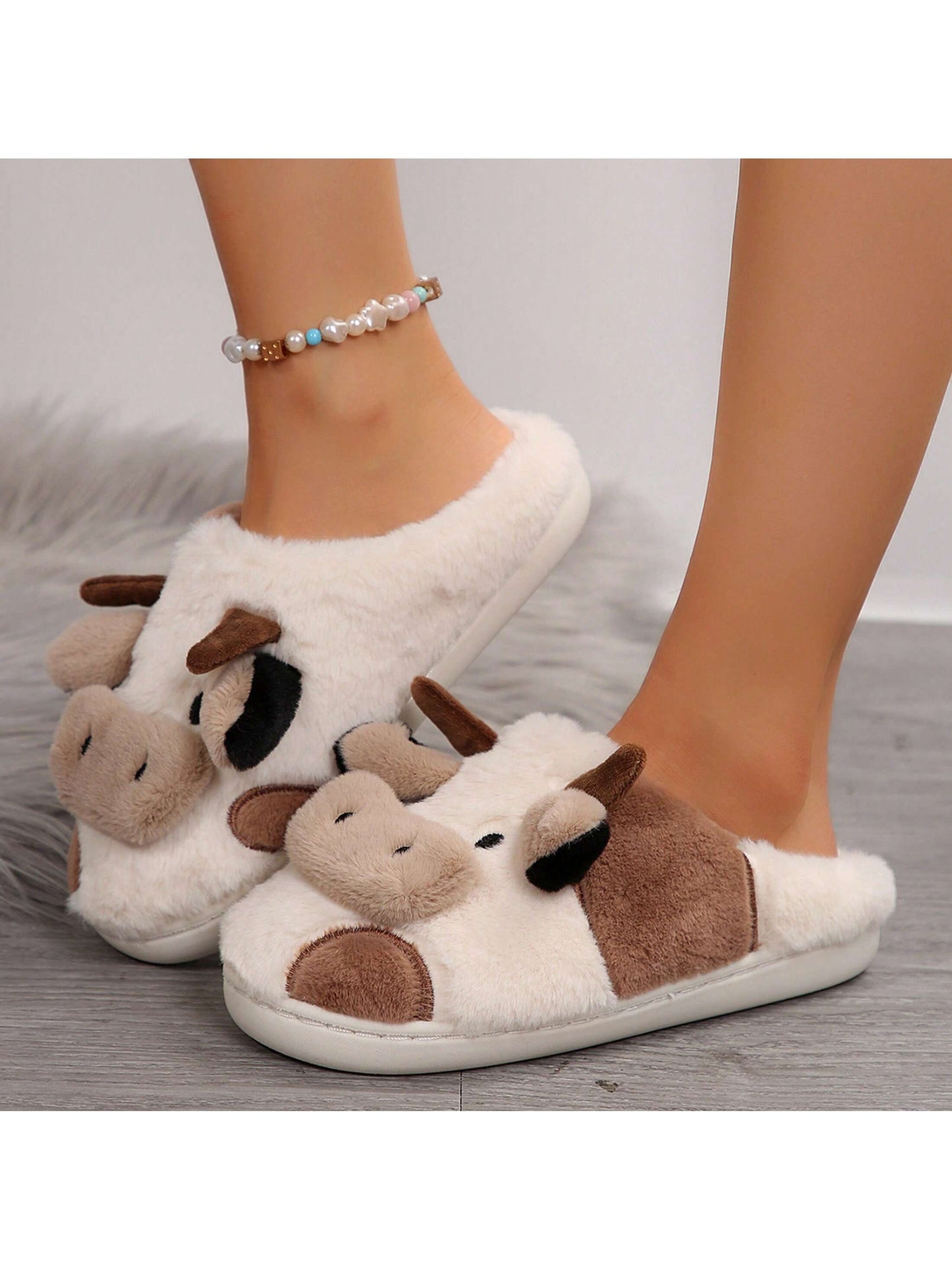 Women's Fall And Winter Fashion Cow Slippers Cartoon Style Leisure Warm Home Non-Slip Slippers