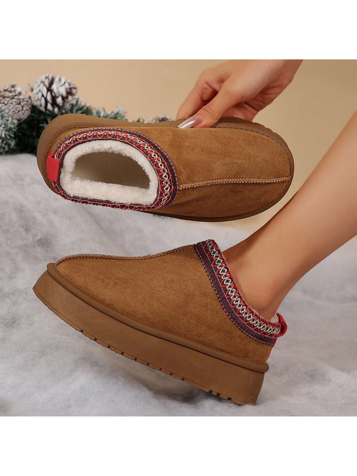 Women's Warm Soft Cotton Shoes Indoor Outdoor Rubber Sole Snow Boots