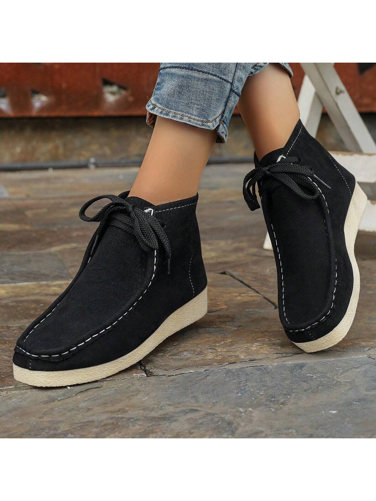 1 Pair New Stylish Comfortable Soft Sole Lace-Up Wedge Heel Women's Casual Sports Shoes For Outdoor Wear