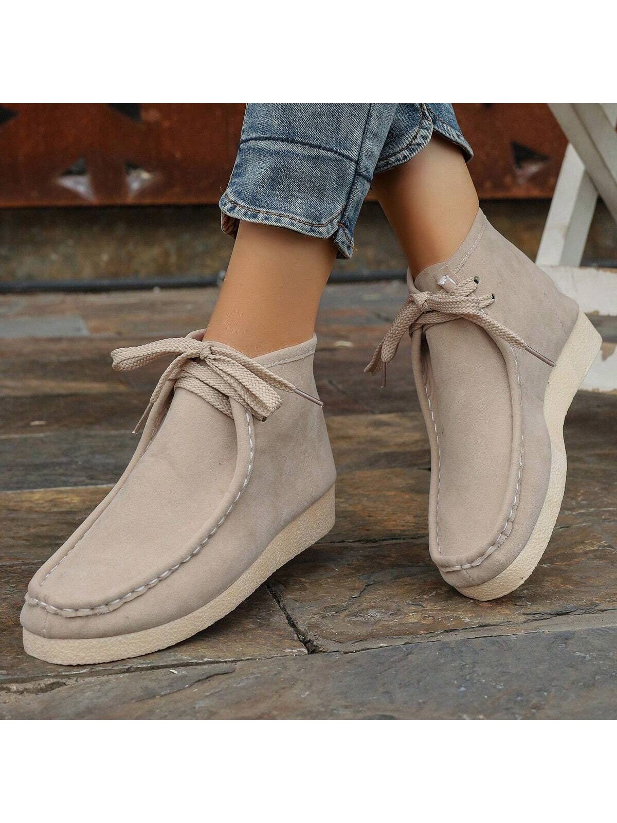 1 Pair New Stylish Comfortable Soft Sole Lace-Up Wedge Heel Women's Casual Sports Shoes For Outdoor Wear