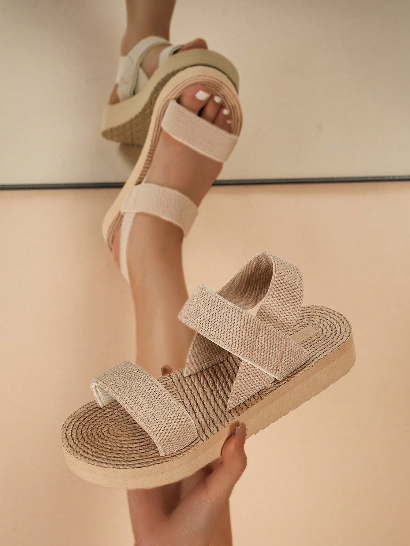 Summer Women's Wedge Sandals With Woven Fabric Strap, Low Wedge Heel Sandals, Great For Casual Beach Or Vacation