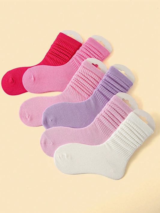 6 Pairs/Set Children's Socks, Pink Sweet Princess Style, Breathable, Comfortable, Soft, Trendy And Versatile Pile Socks, Suitable For Daily Life Or School Uniforms