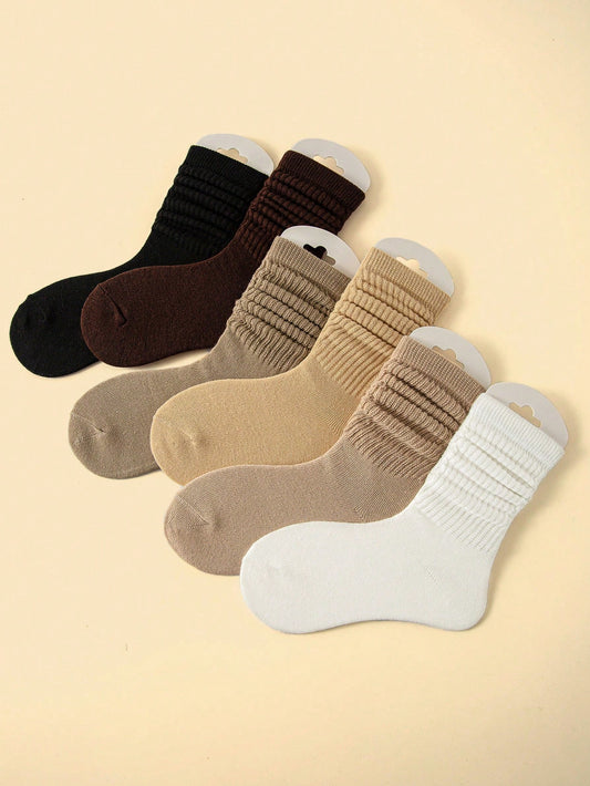 6 Pairs/Set Children's Socks, Coffee-Colored Fashionable, Breathable, Comfortable, Soft, Trendy Pile Socks Suitable For Daily Life Or Back-To-School Outfits