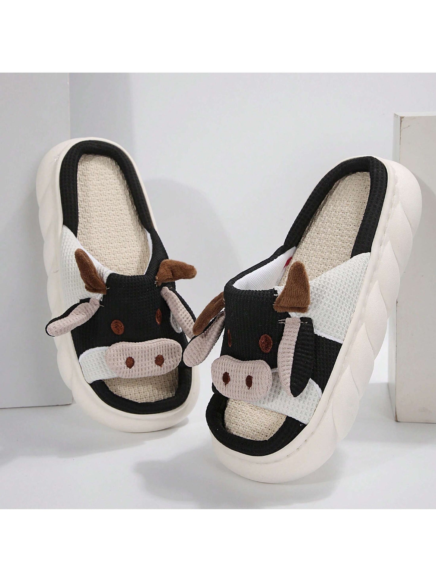 Women's Thick Bottom Soft Slippers Cute Animal Sshape Cartoon Cow Slippers Indoor Outdoor Slippers