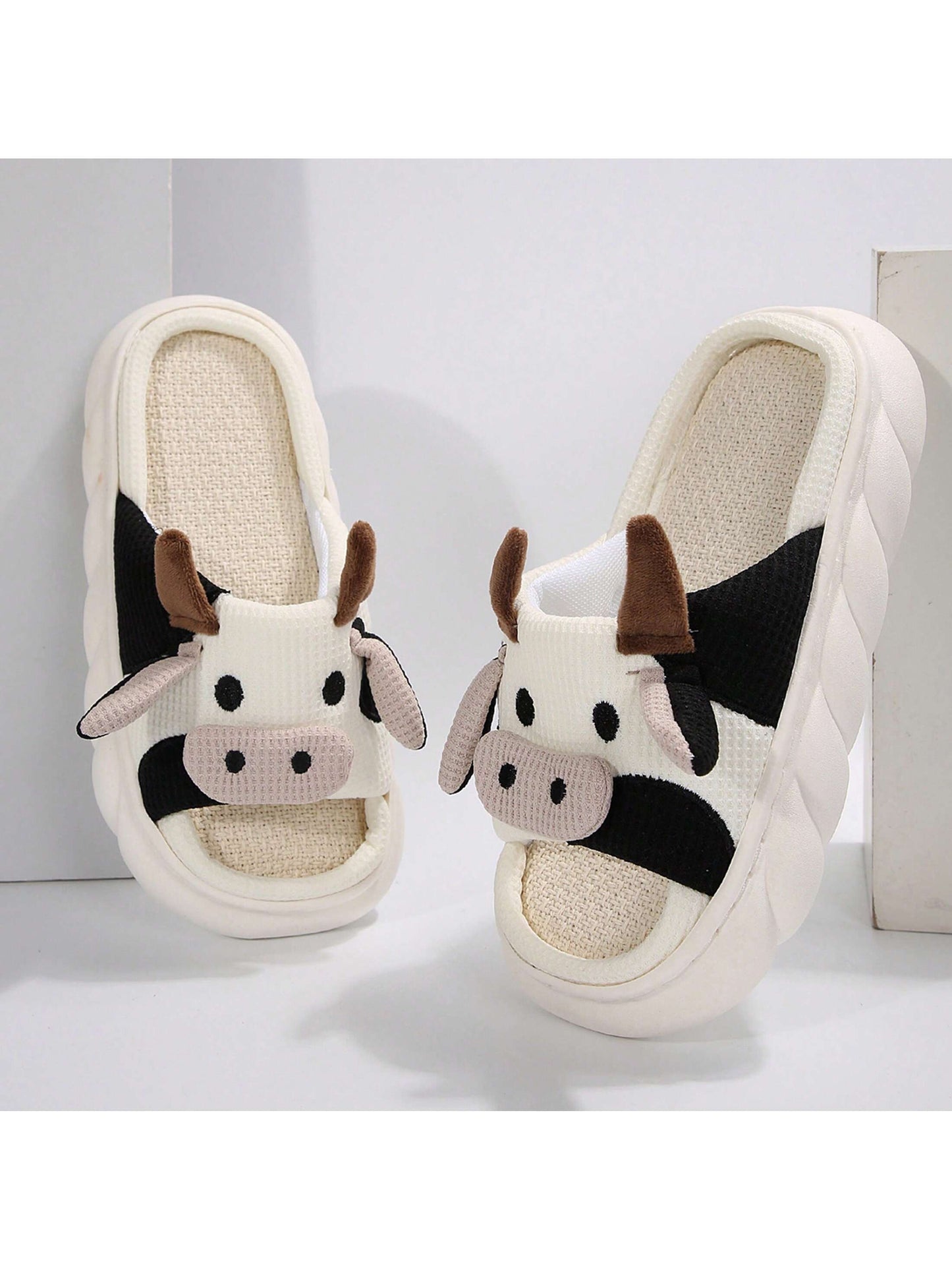 Women's Thick Bottom Soft Slippers Cute Animal Sshape Cartoon Cow Slippers Indoor Outdoor Slippers