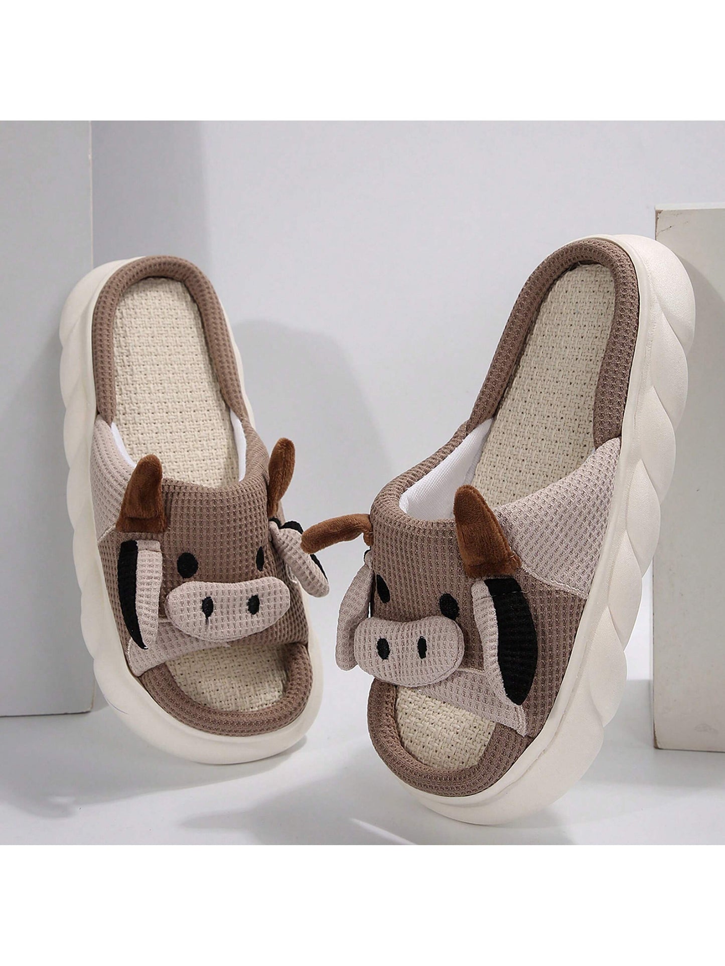 Women's Thick Bottom Soft Slippers Cute Animal Sshape Cartoon Cow Slippers Indoor Outdoor Slippers