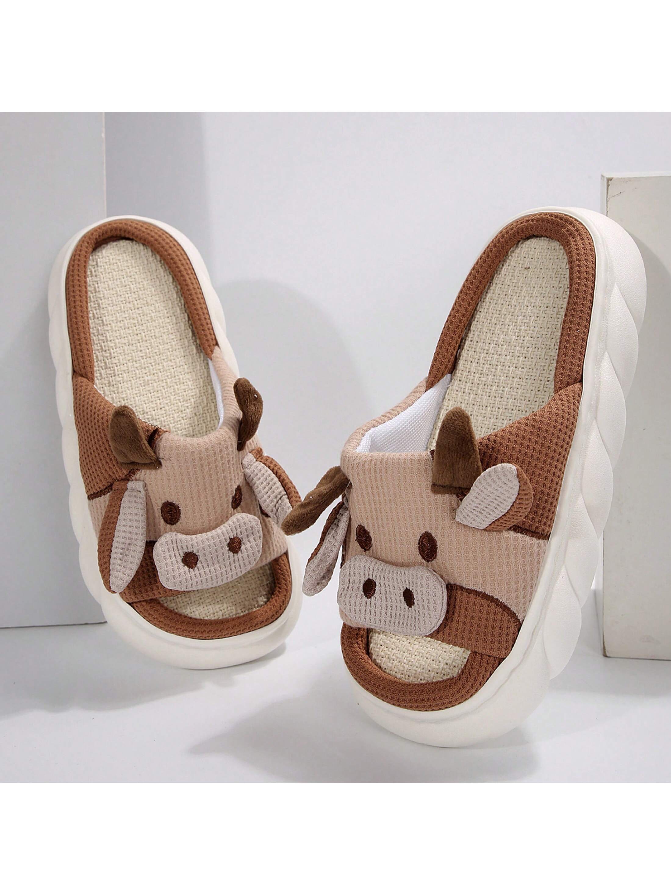 Women's Thick Bottom Soft Slippers Cute Animal Sshape Cartoon Cow Slippers Indoor Outdoor Slippers