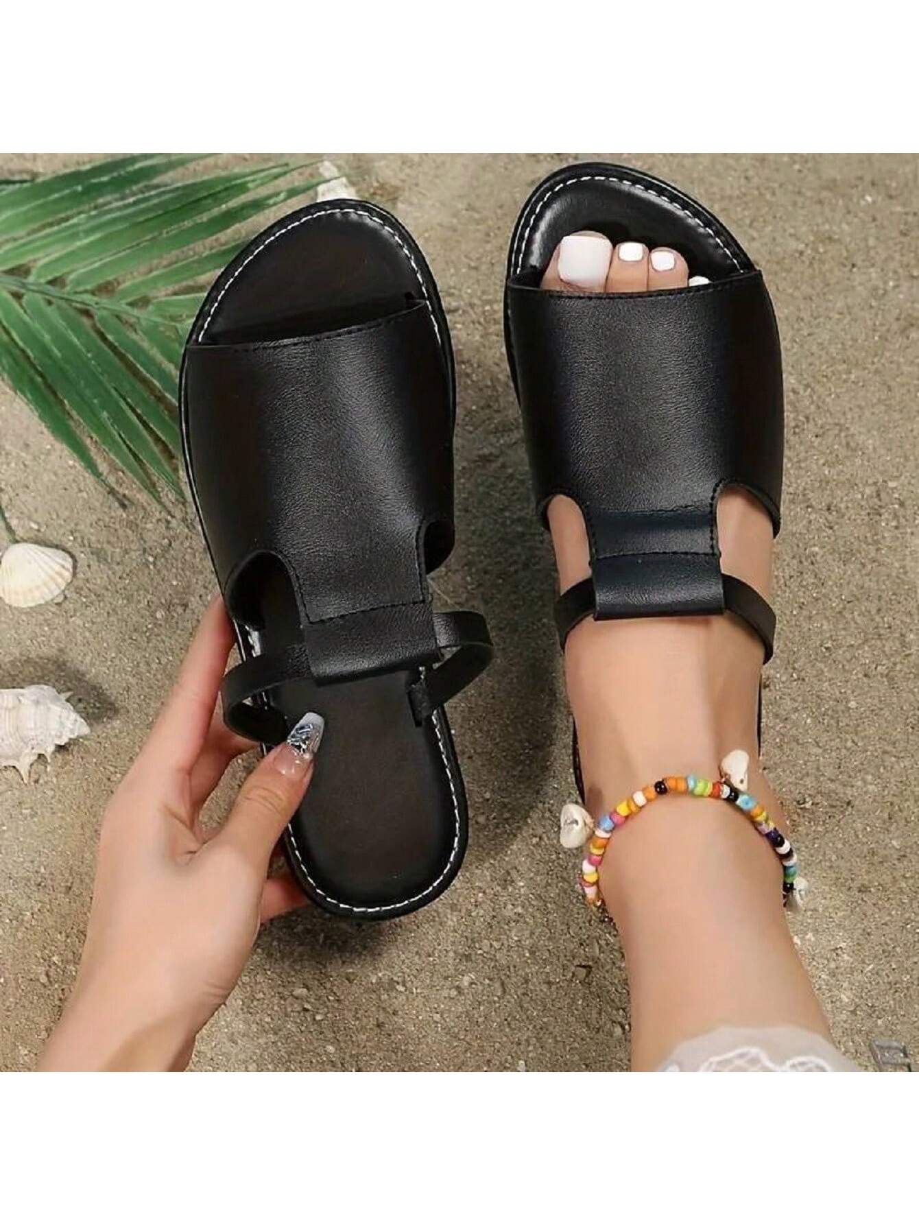 New Women's Hollow Out Solid Color Flat Slippers, Versatile And Comfortable