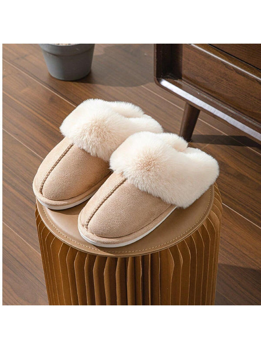 Women's New Simple Fashion Solid Color Home Slippers, Flat Anti-Skid Unisex Imitation Rabbit Fur Men's And Women's Slippers