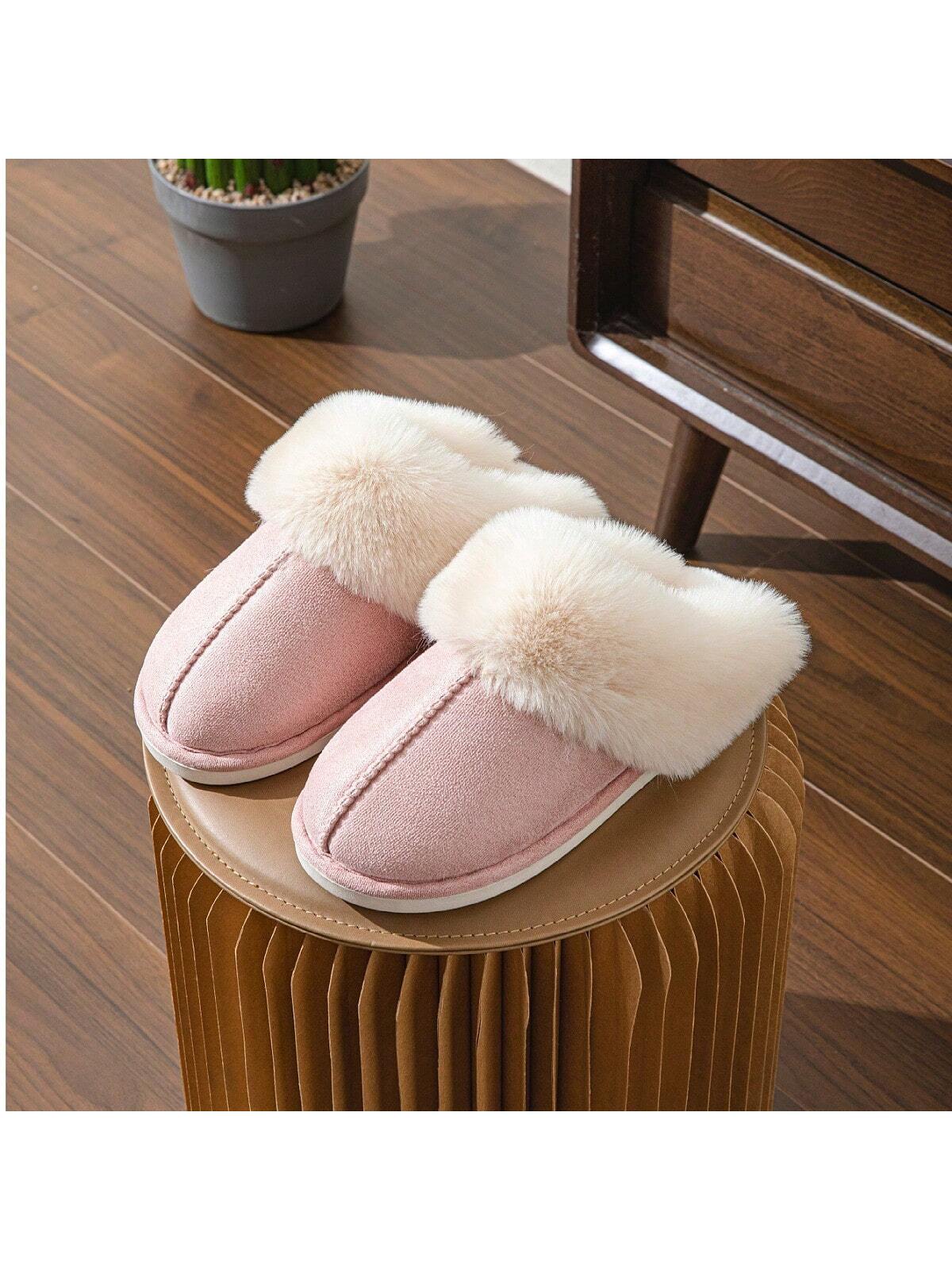 Women's New Simple Fashion Solid Color Home Slippers, Flat Anti-Skid Unisex Imitation Rabbit Fur Men's And Women's Slippers