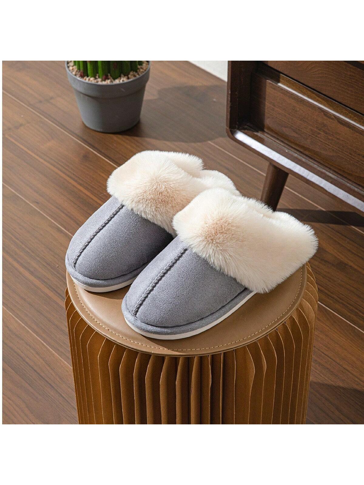 Women's New Simple Fashion Solid Color Home Slippers, Flat Anti-Skid Unisex Imitation Rabbit Fur Men's And Women's Slippers