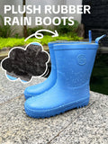 Boys And Girls Warm Soft Cold Thermal Lined Outdoor Snow Student Travel Rubber Rain Boots, Waterproof Anti-Slipping Stylish Comfort And Suitable For Rainy And Snowy Days.