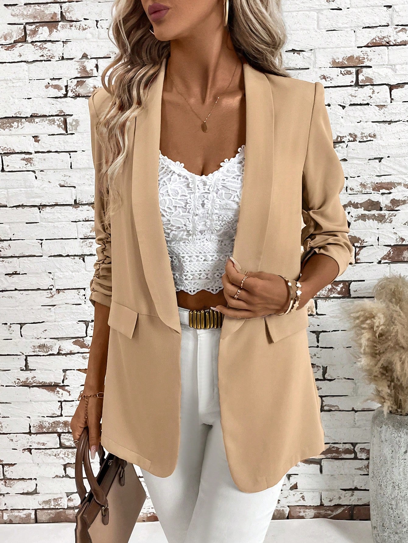 Women Fashion Spring Classic Dusty Pink Blazer For Daily Commute