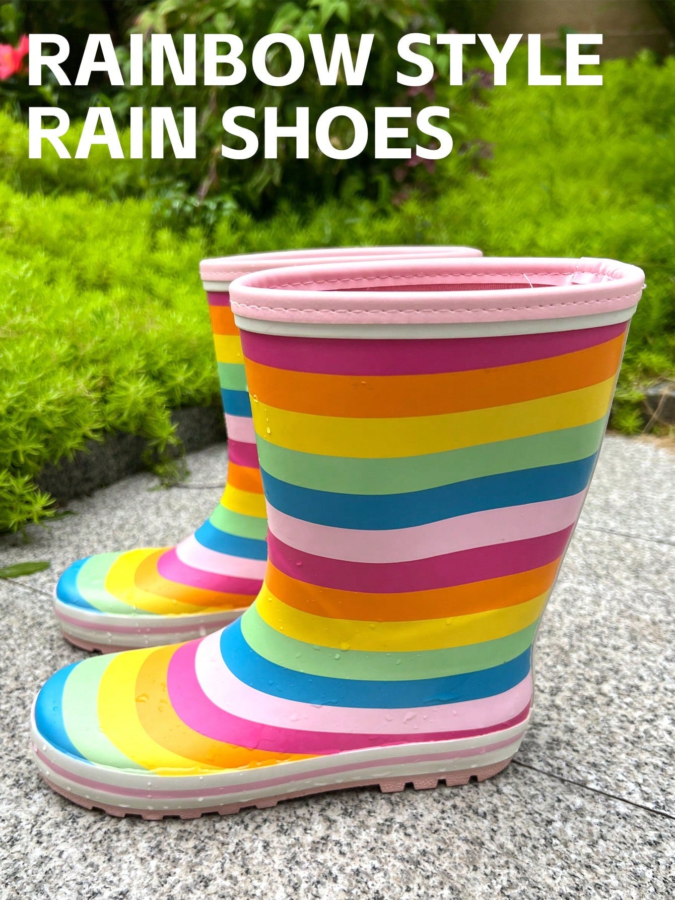 Girls' Rainbow Waterproof Anti-Slip Wear-Resistant Rubber Rain Boots, Lightweight Children's Rain Boots For Traveling On Rainy Days And Suitable For School Girls.