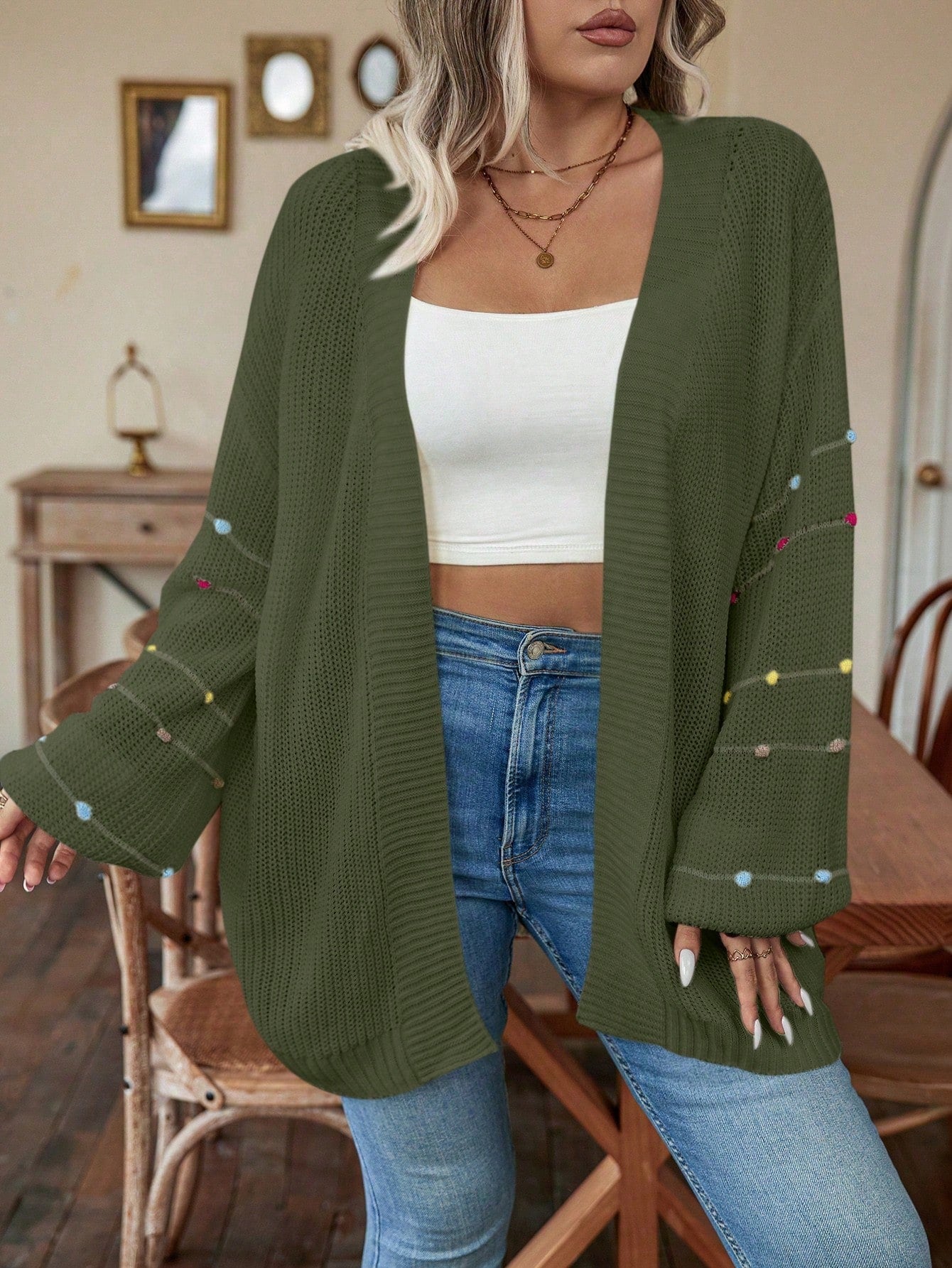 Plus Drop Shoulder Open Front Cardigan