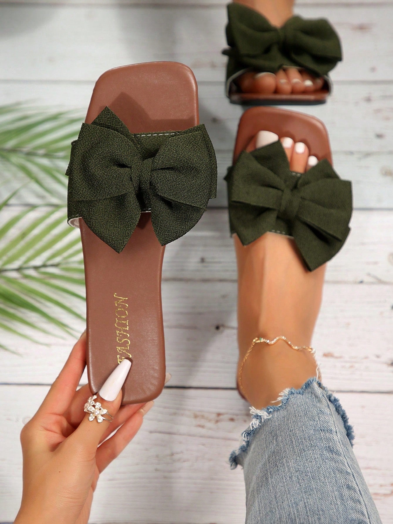 Women's Bow Embellished Slippers, Fashionable Summer Flat Sandals