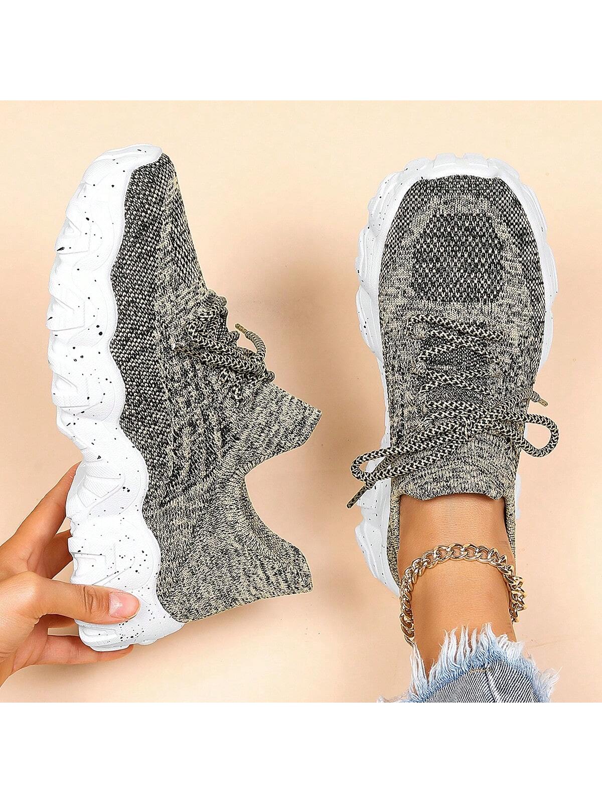 Women's Simple Plain Lace-Up Low Top Sock Sneakers, Summer 2024 Casual Comfortable Breathable Lightweight Sports Running Shoes