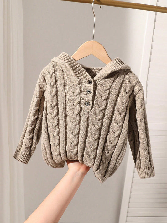 Young Boy Cable Knit Hooded Sweater