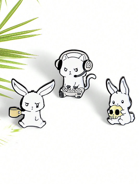 1pc Foreign Trade Creative Cartoon Little White Rabbit Alloy Brooch, Funny & Adorable Bunny Enameled Collar Pin Badge