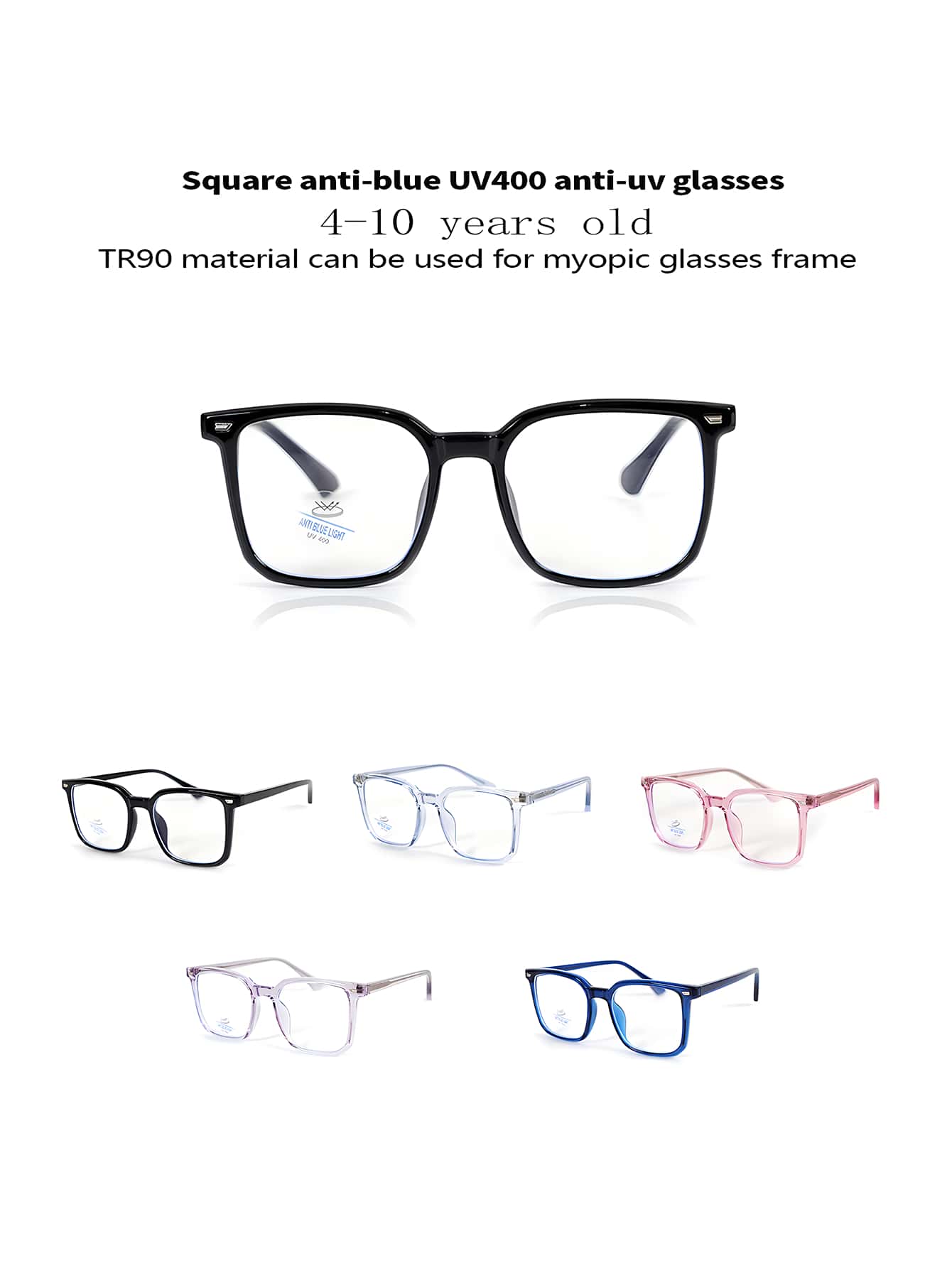 [1pc]Kids' Blue Light Blocking Glasses, Fashionable Square Frame Children's Anti-Fatigue UV Protection Eyeglasses, Non-Prescription Clear Lens, Boys' & Girls' Trendy Eyewear, 4-10 Years Old, TR90 Frame Material