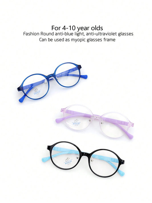 1pc Children's Fashionable Retro Round Anti-Blue Light Eyeglasses, Daily Eye Protection Against UV Rays, Eye Fatigue; TR90 Frame For Nearsightedness, Reading, Online Browsing, Phone Use, For Kids