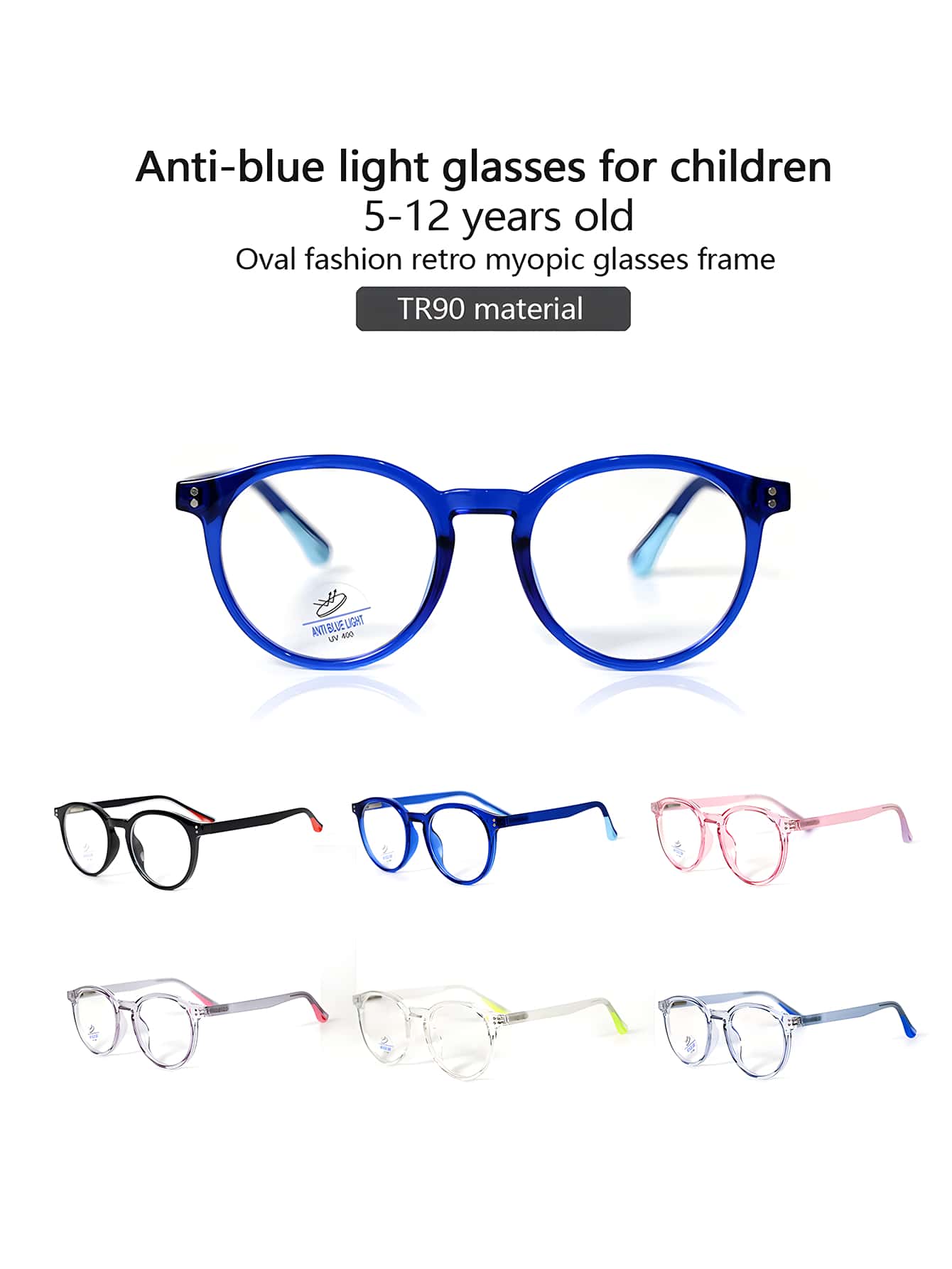 [1pc] Kids' Anti-Blue Light Glasses, UV400 Anti-UV Everyday Protection Boy's Retro Oval Personality School Wind Myopia Eyeglass Frame, Girl's Lovely Daily Decor, Non-Prescription, Reading, Computer, Mobile Gaming, Fatigue-Resistant TR Material Glasses