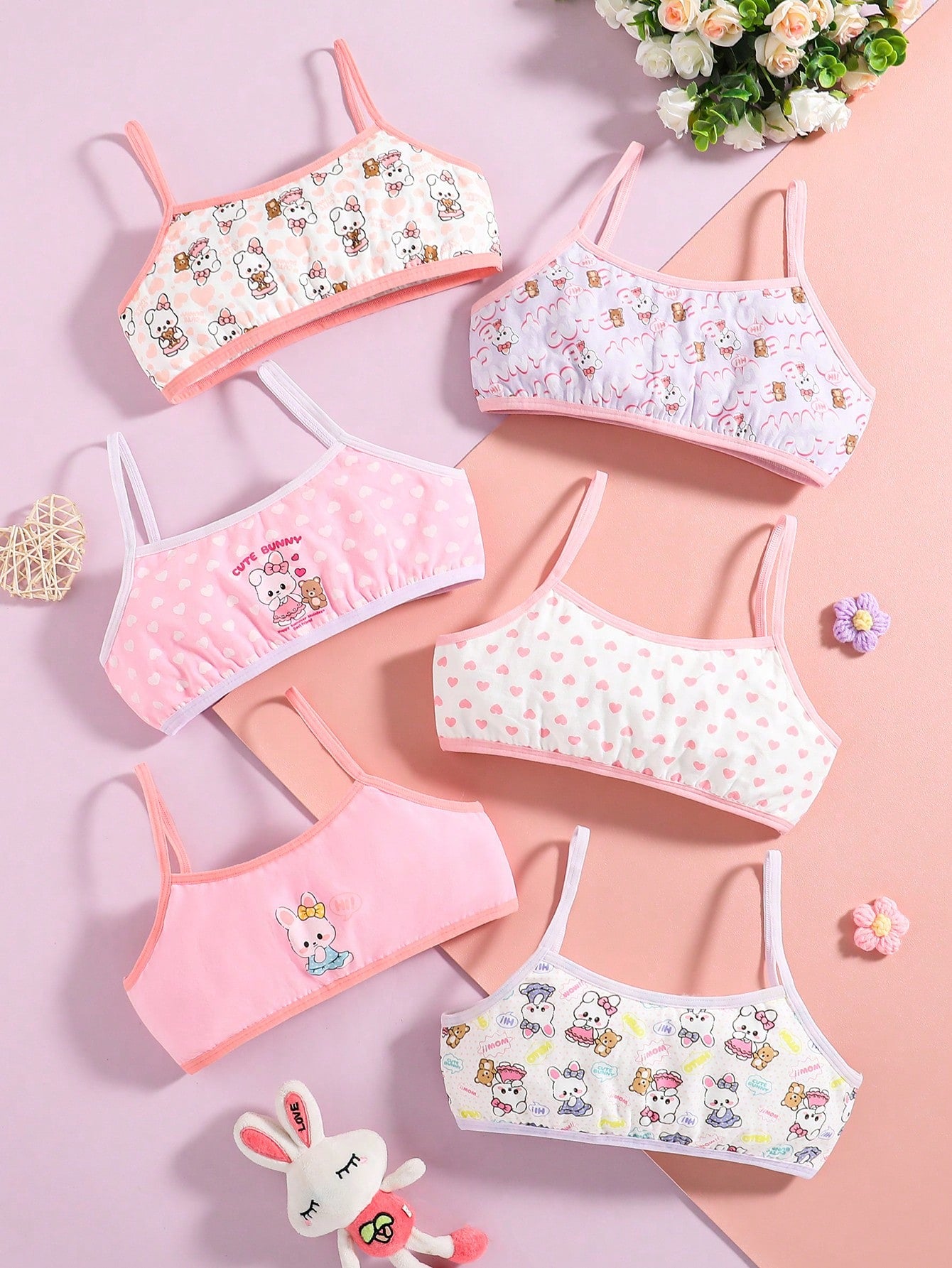 Young Girl Cute Rabbit Printed 6pcs Underwear Set