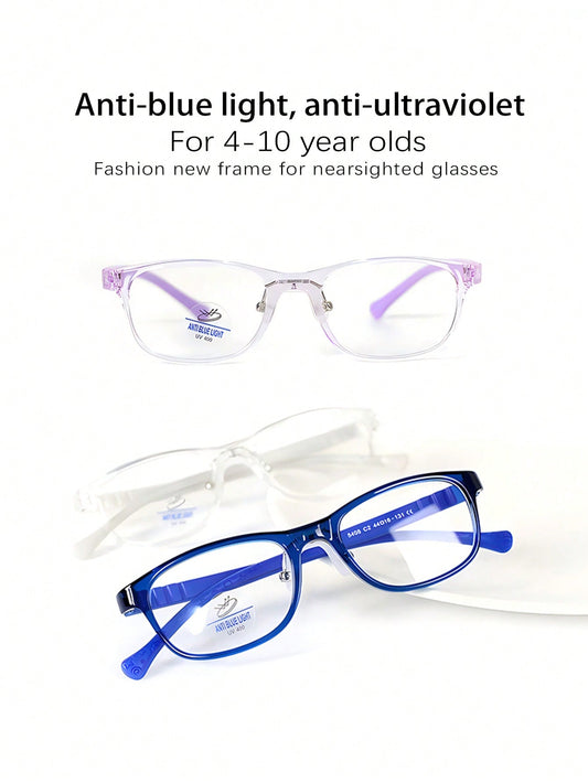 [1pc]Anti-Blue Light Eyeglasses Frame For Kids, Daily Eye Protection, Anti-Fatigue, UV400, Unisex Square Frame Design, TR90, Suitable For Boys And Girls, Reading, Playing Smartphone, Watching Computer, Non-Prescription Glasses