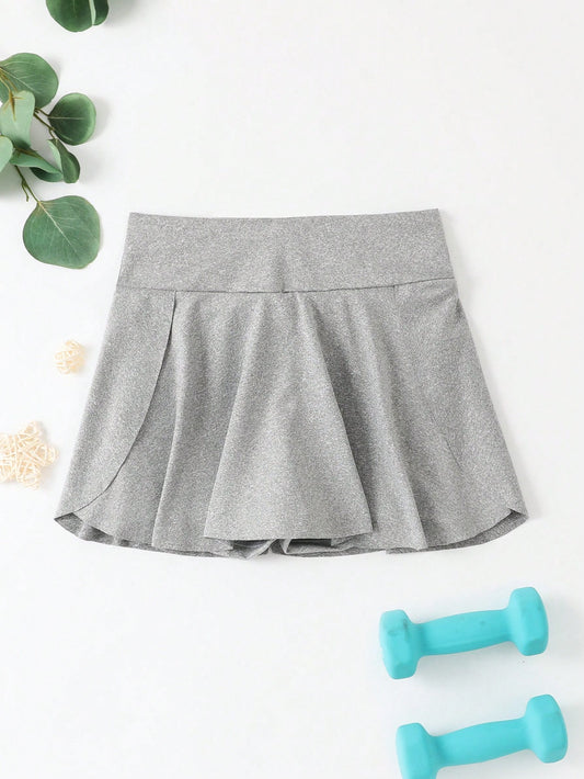 Young Girls Yoga/Tennis Comfortable Grey Athletic Skort, Skin-Friendly And Elastic