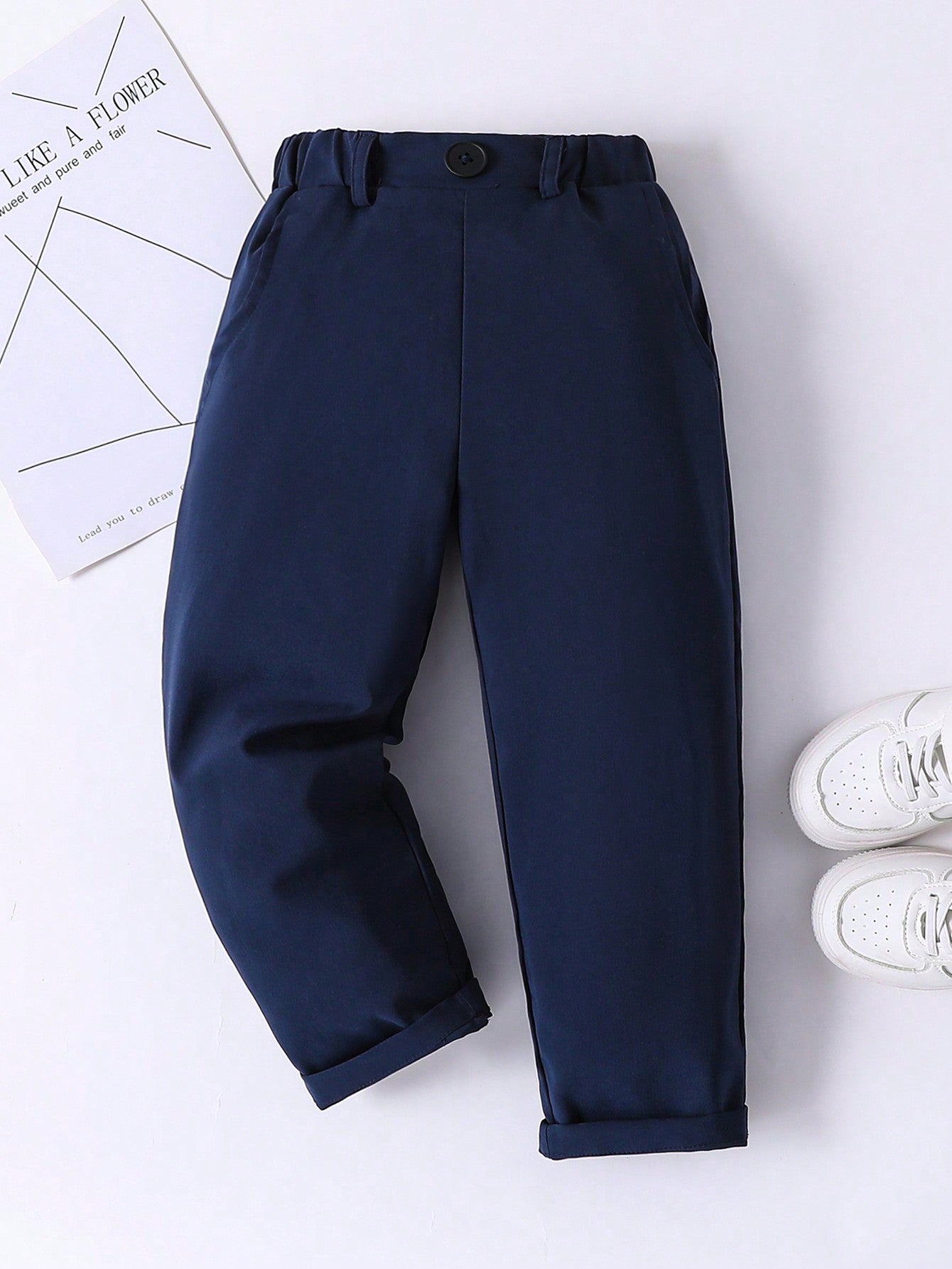 Boys' Straight Leg Loose Fit Comfortable British Style Suit Trousers With Pockets, Versatile And Skin-Friendly, Suitable For Spring And Summer Seasons