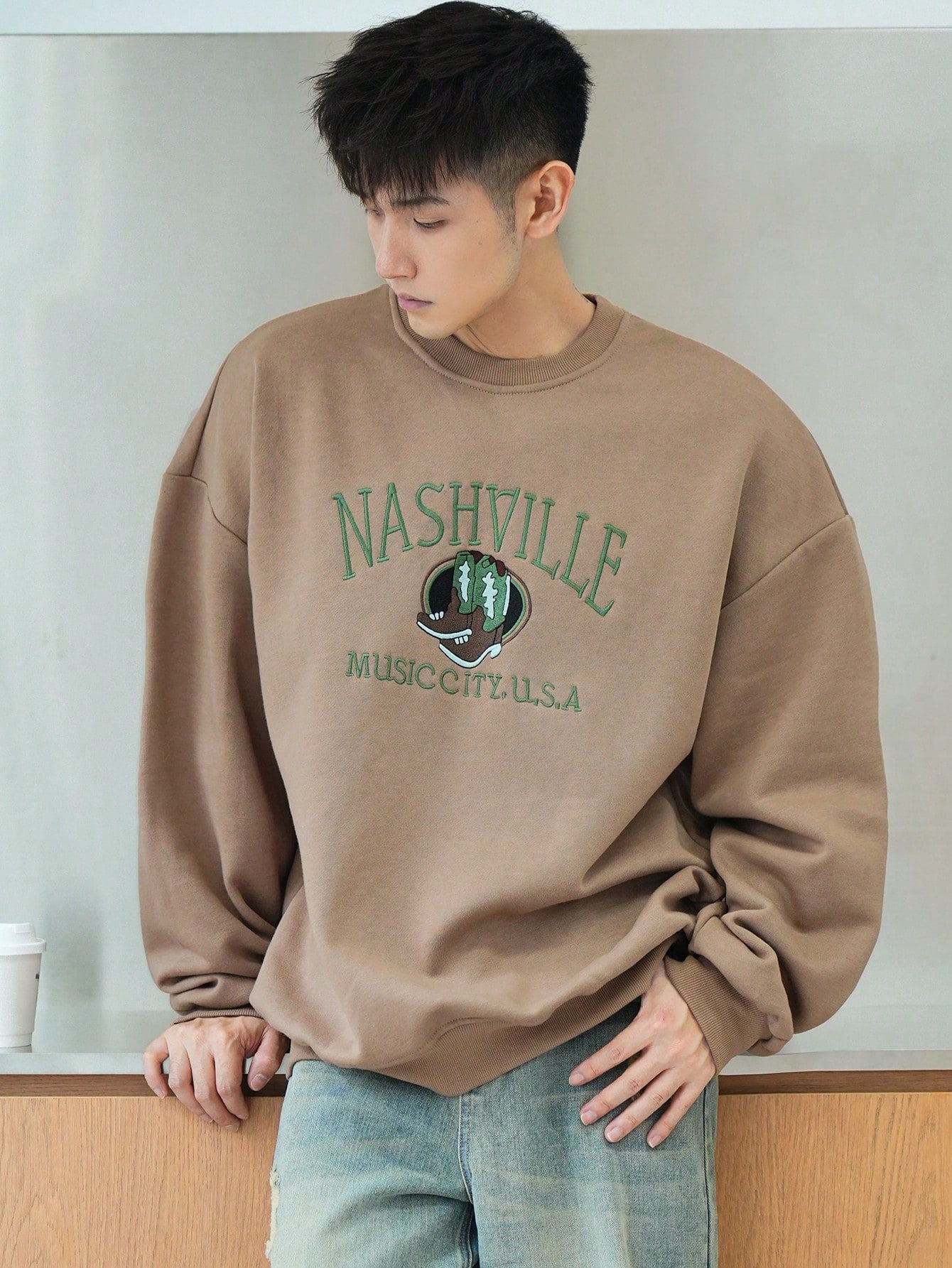 Men'S Autumn Winter Casual Sweatshirt With Letter Pattern Embroidery