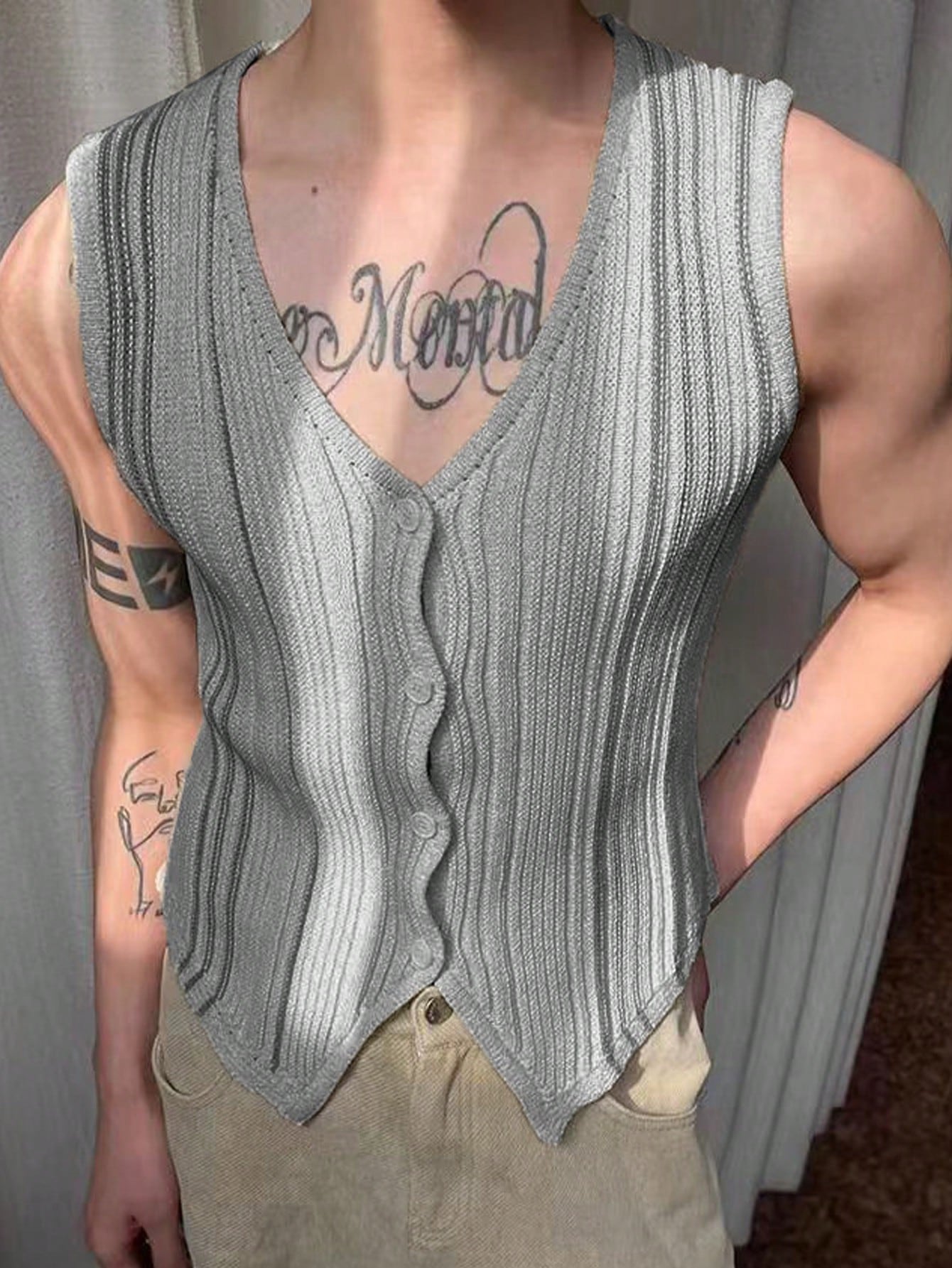 Men's Solid Color Sleeveless Knitted Vest For Daily Wear